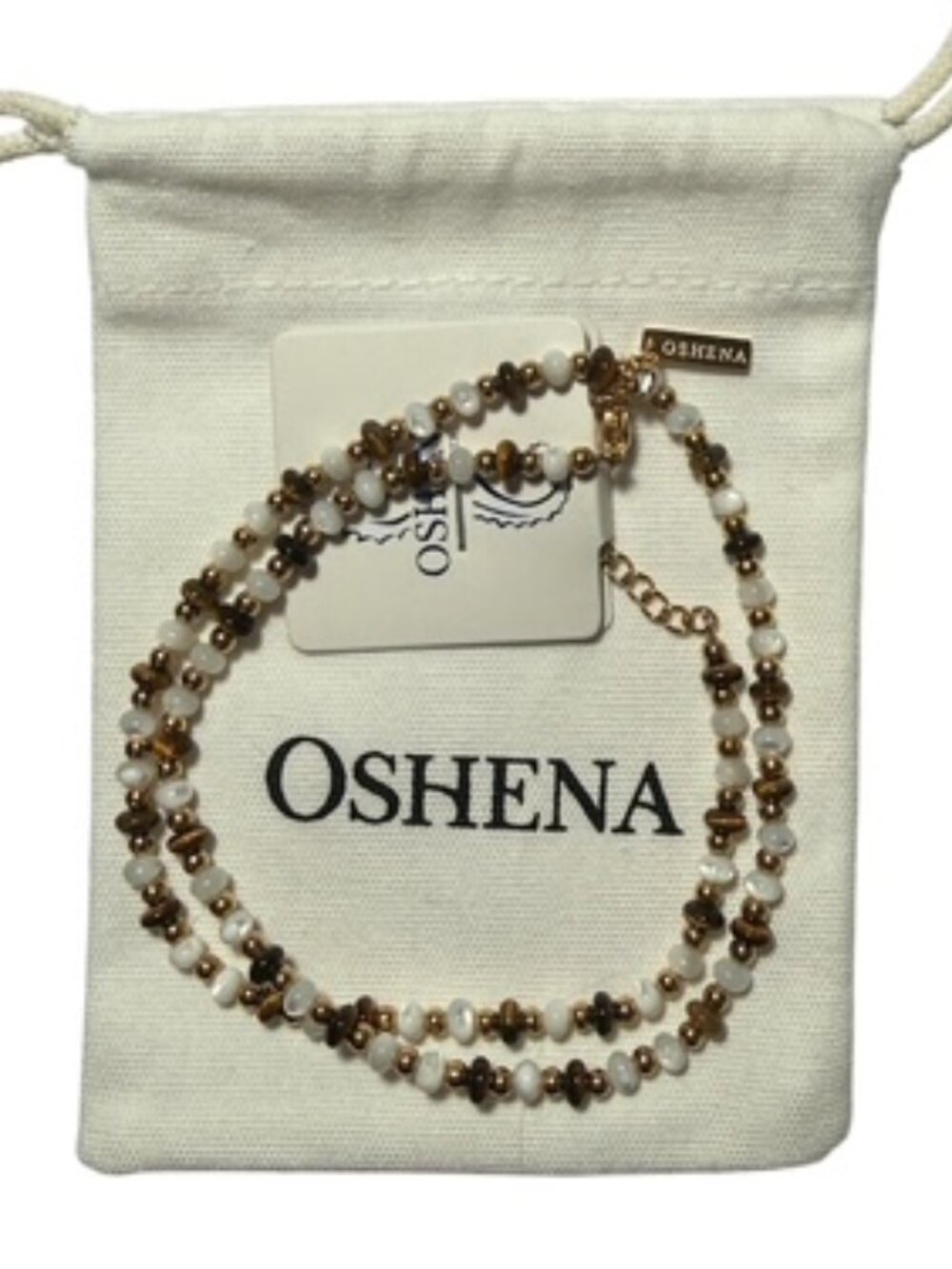 NEW OSHENA GOLD AND TIGER EYE NECKLACE